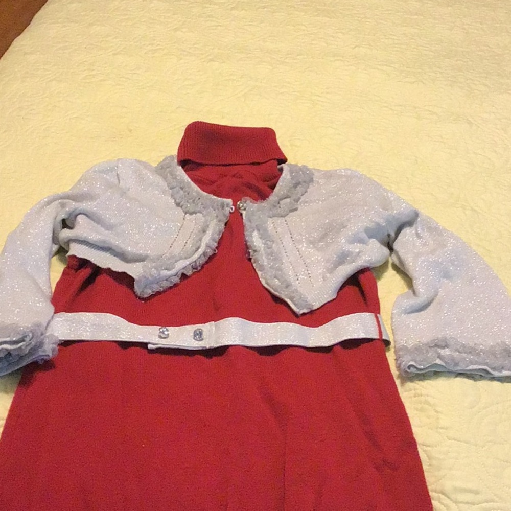 Christmas red Dress and tights and sweater